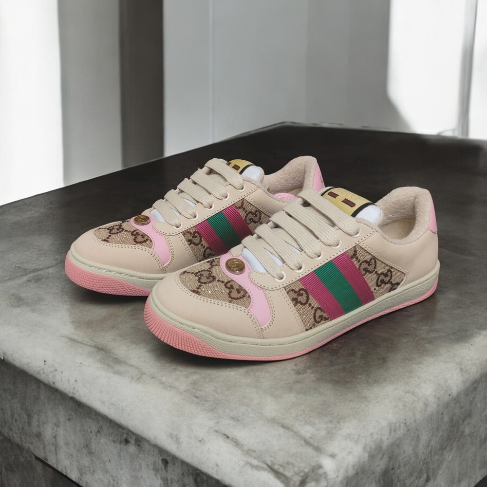 Gucci Beige Sneakers with Red and Green Accents